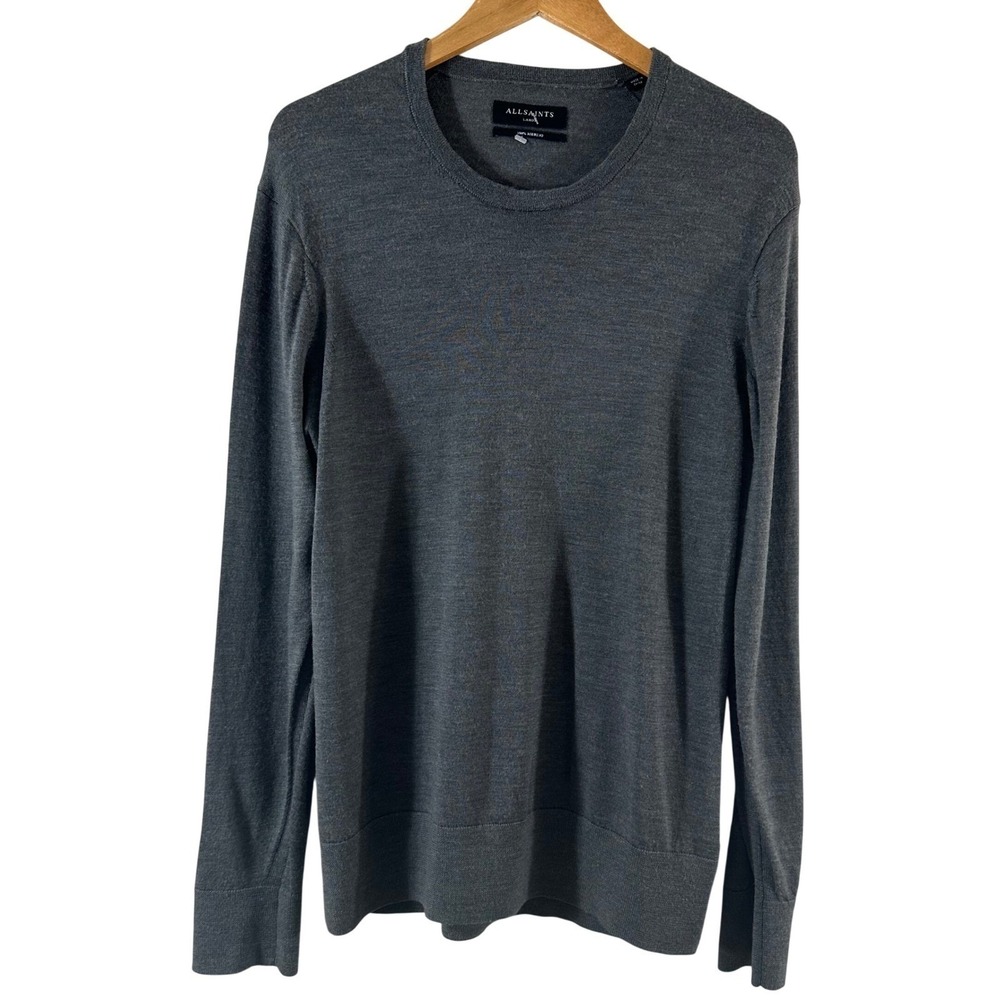 AllSaints Lang Merino Crew Sweater Mens Large Charcoal Grey Wool Pullover NWOT